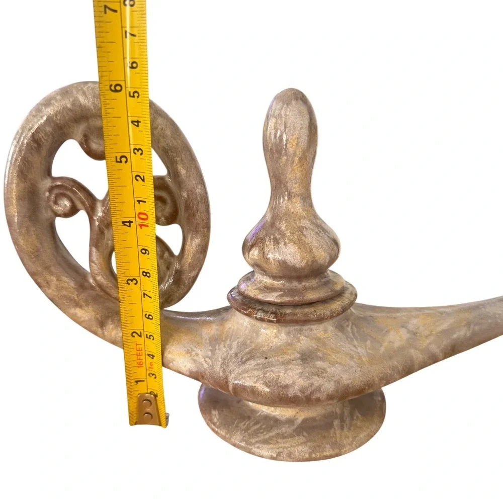 Bill and Vive Mohl Ceramic Genie oil Lamp Marbleized Tan Gold Glaze with Wick